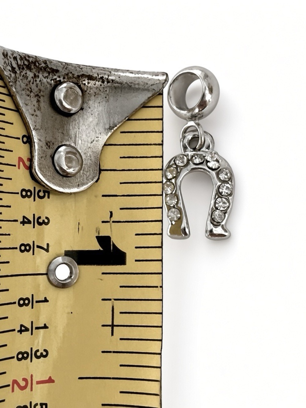 Silver Rhinestone Horseshoe Charm • Lucky • Pandora-Style Bail - Picture 2 of 2